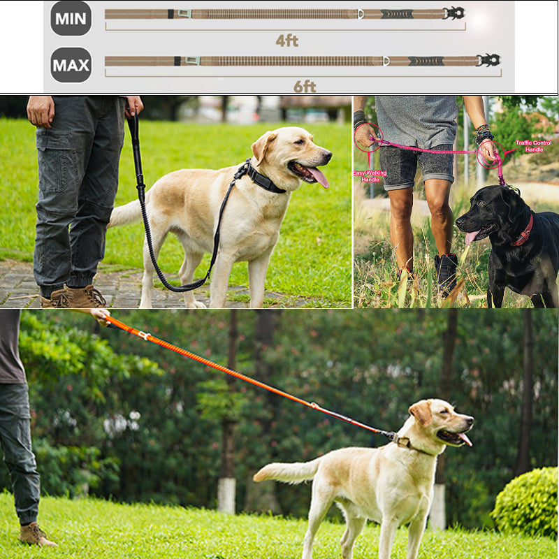 Heavy Duty Tactical Bungee Dog Leash, 4-6FT No Pull Dog Leash with Quick Release Carabiner, Reflective Shock Absorbing Leashes with Car Seatbelt