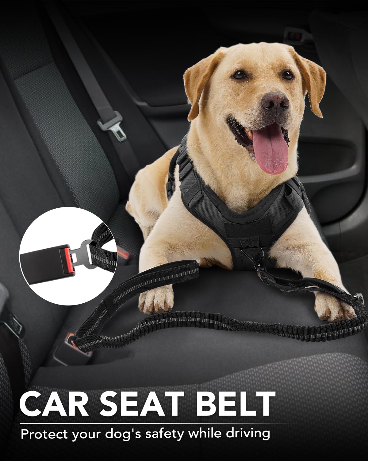 Heavy Duty Tactical Bungee Dog Leash, 4-6FT No Pull Dog Leash with Quick Release Carabiner, Reflective Shock Absorbing Leashes with Car Seatbelt