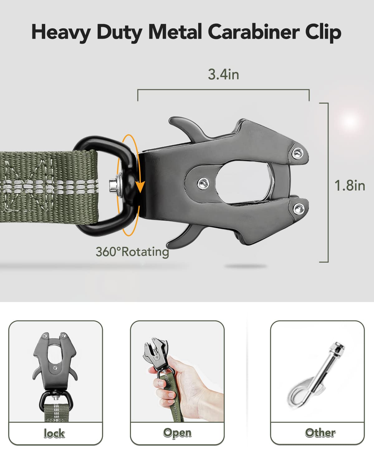 Heavy Duty Tactical Bungee Dog Leash, 4-6FT No Pull Dog Leash with Quick Release Carabiner, Reflective Shock Absorbing Leashes with Car Seatbelt