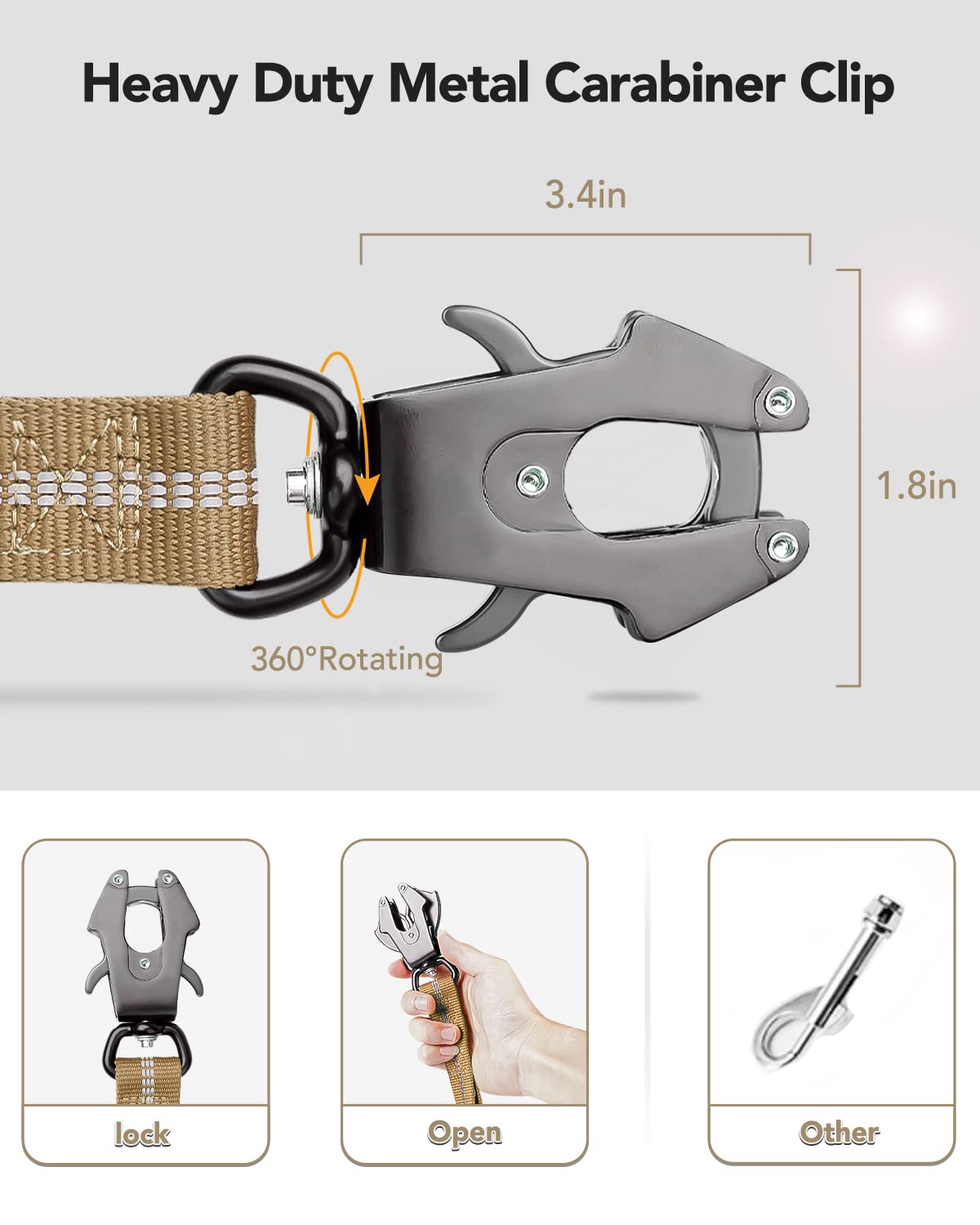 Heavy Duty Tactical Bungee Dog Leash, 4-6FT No Pull Dog Leash with Quick Release Carabiner, Reflective Shock Absorbing Leashes with Car Seatbelt