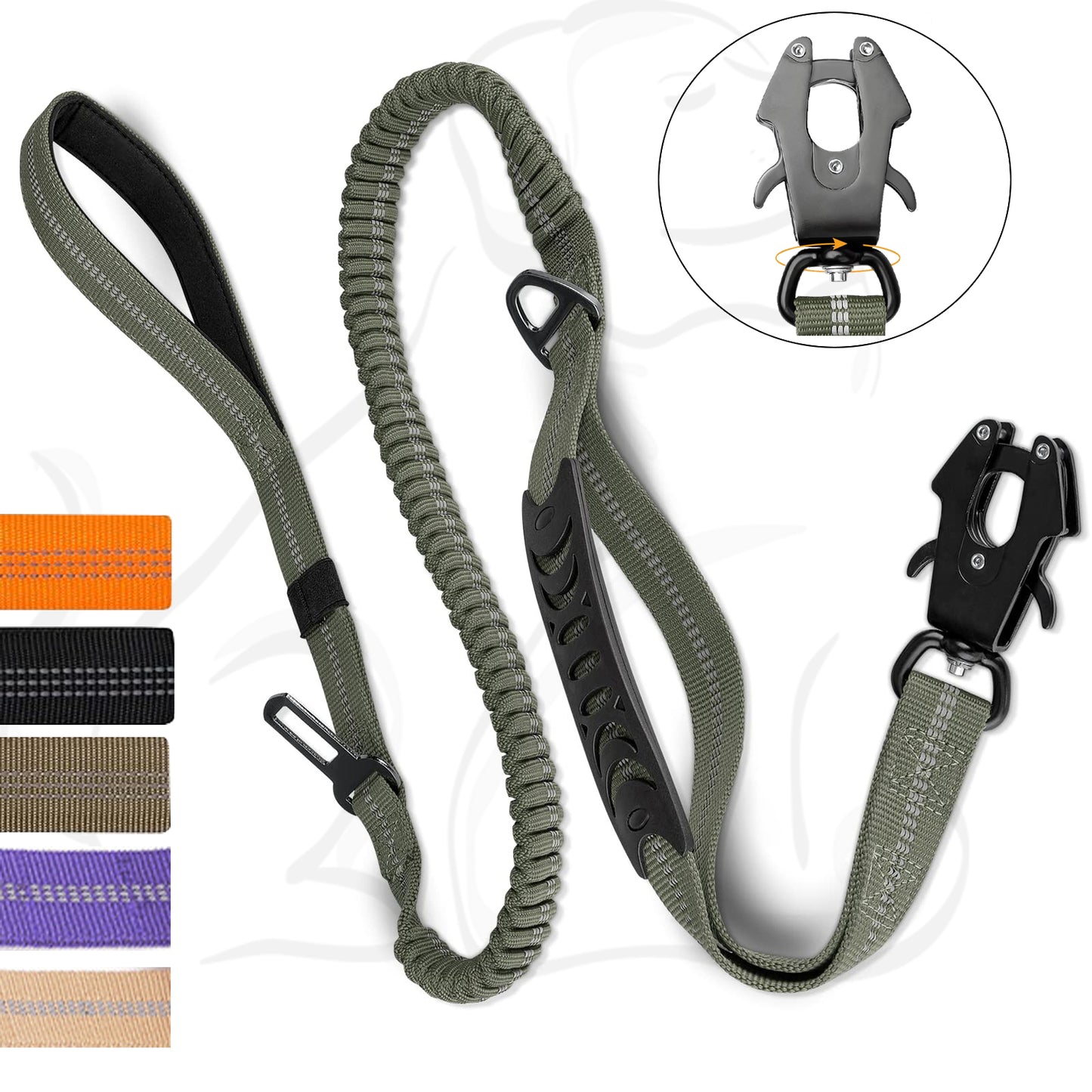 Heavy Duty Tactical Bungee Dog Leash, 4-6FT No Pull Dog Leash with Quick Release Carabiner, Reflective Shock Absorbing Leashes with Car Seatbelt