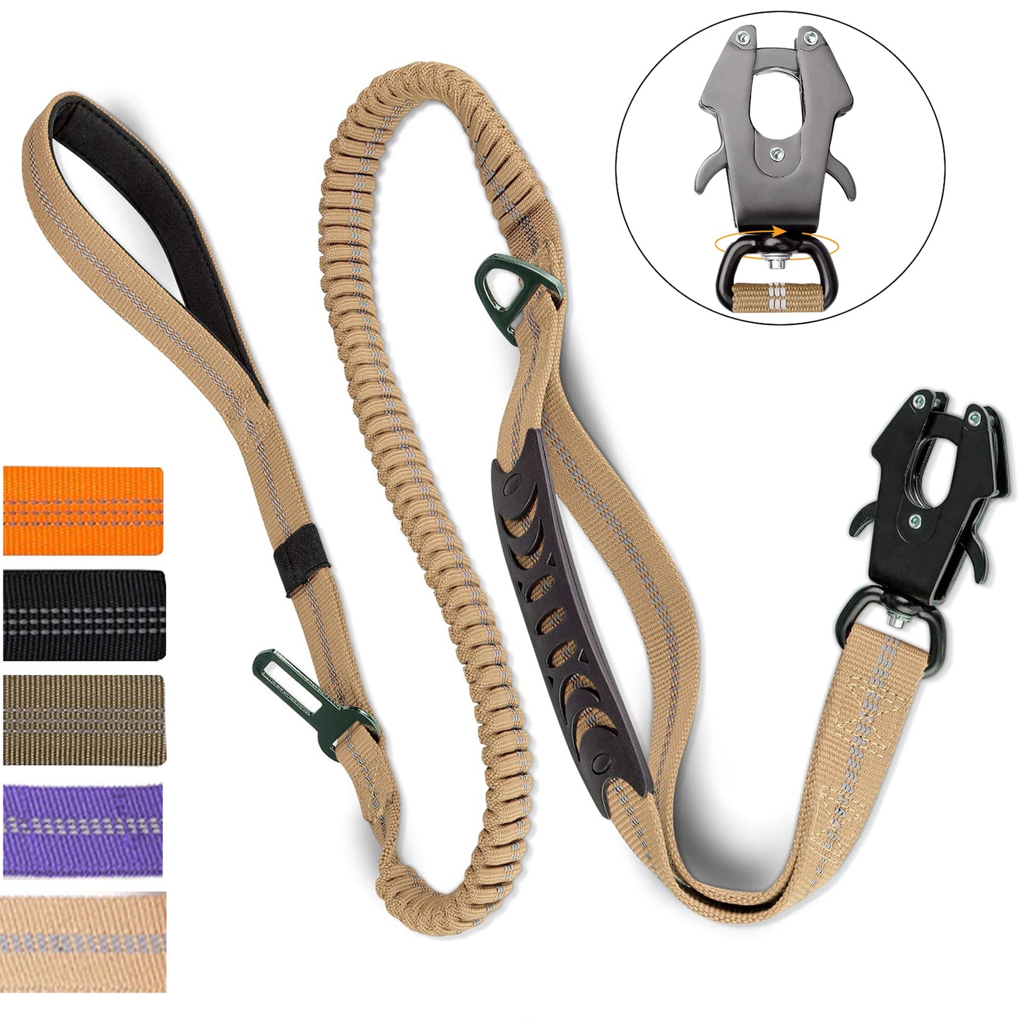 Heavy Duty Tactical Bungee Dog Leash, 4-6FT No Pull Dog Leash with Quick Release Carabiner, Reflective Shock Absorbing Leashes with Car Seatbelt