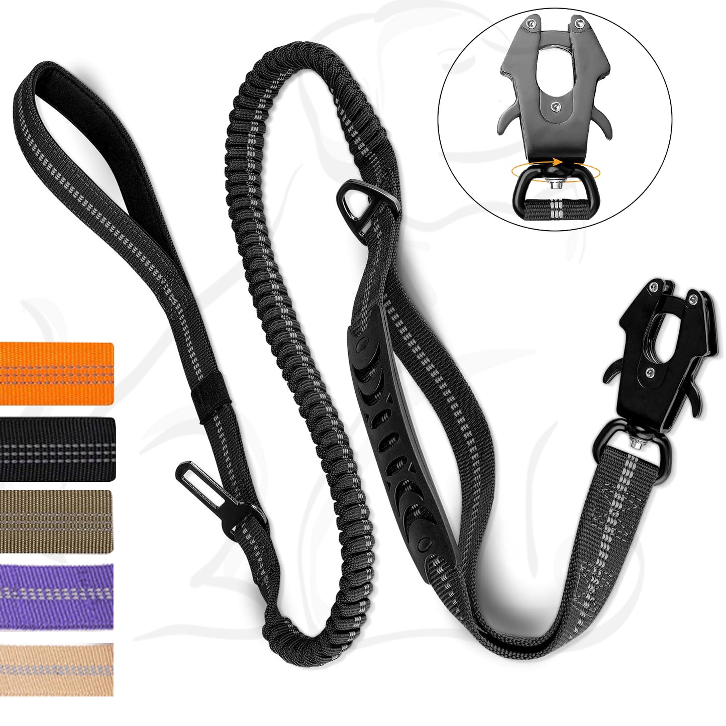 Heavy Duty Tactical Bungee Dog Leash, 4-6FT No Pull Dog Leash with Quick Release Carabiner, Reflective Shock Absorbing Leashes with Car Seatbelt