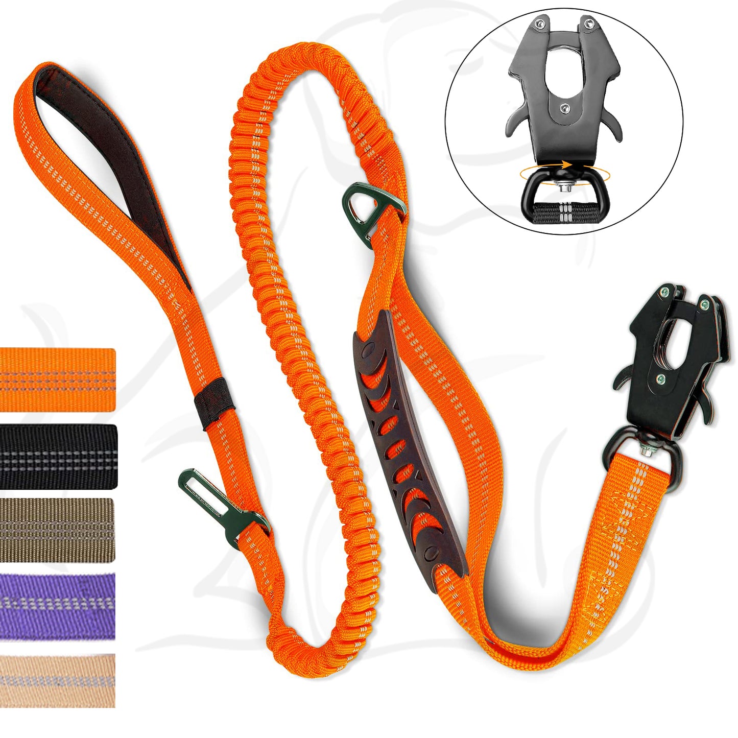 Heavy Duty Tactical Bungee Dog Leash, 4-6FT No Pull Dog Leash with Quick Release Carabiner, Reflective Shock Absorbing Leashes with Car Seatbelt